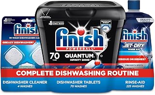 Finish Quantum Clean Bundle - Quantum Dishwasher Detergent Pods (70ct), Jet Dry Rinse Aid (23oz) for Residue & Hard Water, Dishwasher Cleaner (4ct) Deodorizer &Limescale Removal