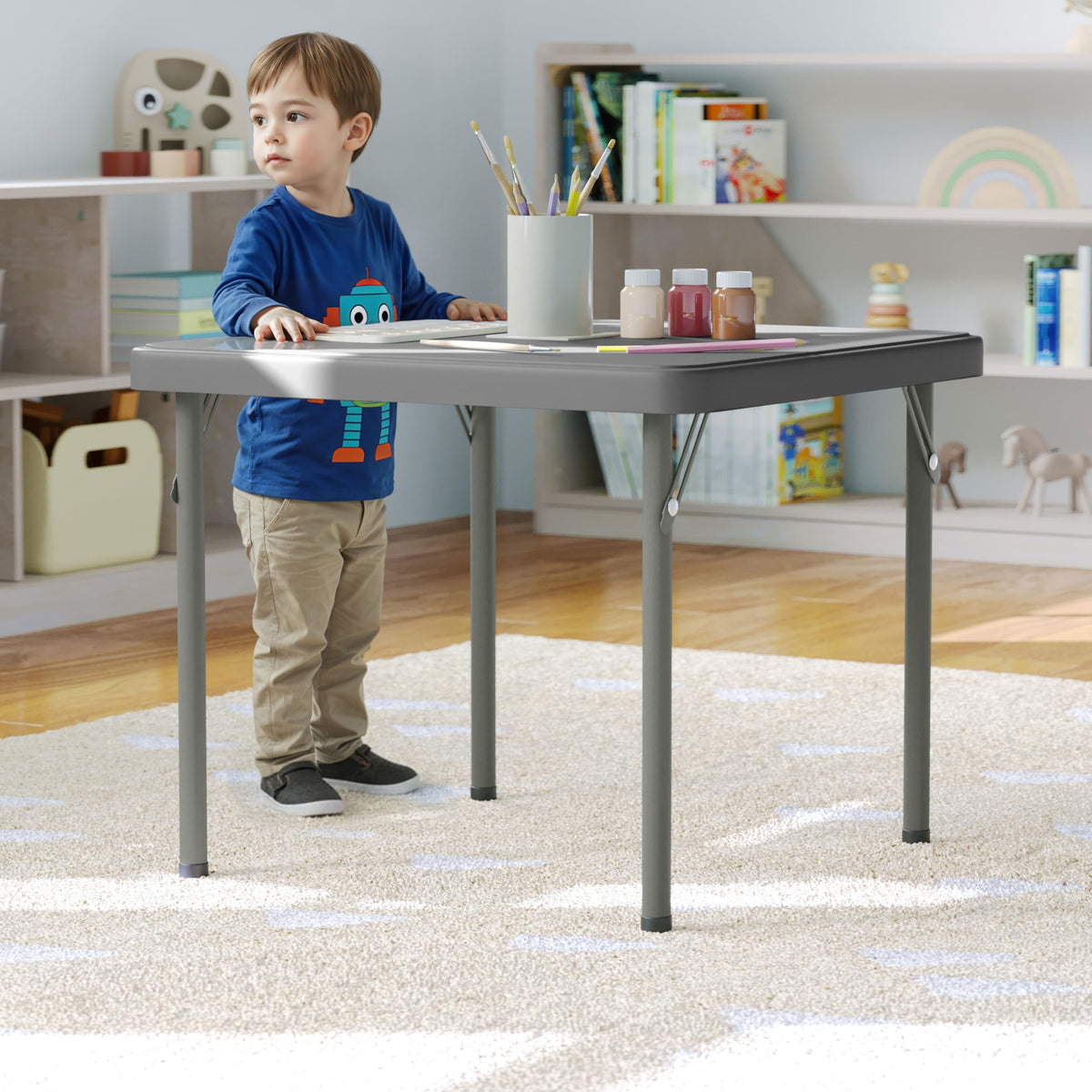 Kids 24x24 in Plastic Locking Folding Table by Flash Furniture – 24" Square, Steel, Plastic, Granite Gray, Model RB-2424-KID-GY-GG