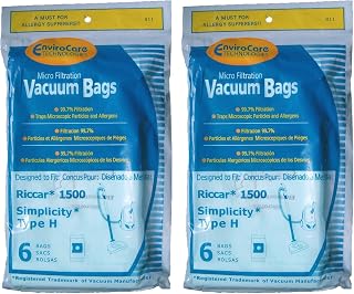 12 Riccar Simplicity Type H Vacuum Bags, Canister Vacuum Cleaners, S13L, S14CL, S18, S24, S30, S36, S38, 1500