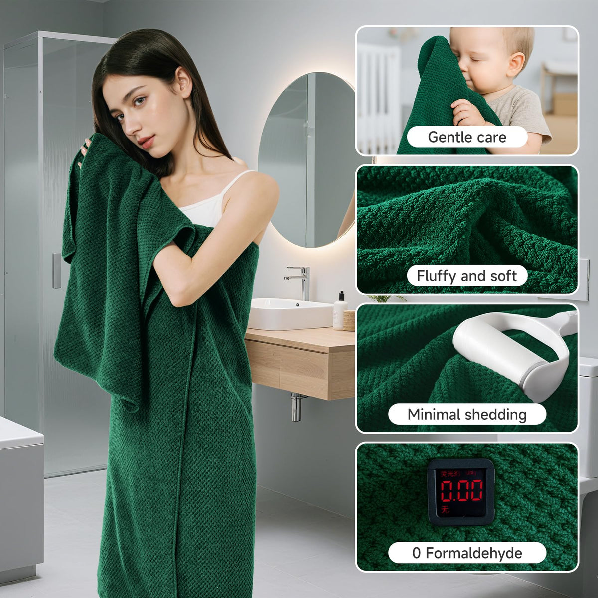 Redkiss Microfiber Towel Set, 6 Piece with Bath Hand and Washcloth, Dark Green