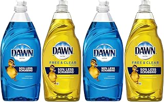 Dishwashing Liquid Dish Soap, 7.5 Ounce Squeeze Bottle Assorted Scents- Fresh Original and Lemon Dawn Dish Soap, 4 Pack