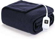 Sunbeam Heated Throw Blanket Royal Soft Fleece 4 Heat Indigo Blue 50x60