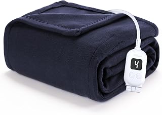 Sunbeam Heated Throw Blanket Royal Soft Fleece 4 Heat Indigo Blue 50x60