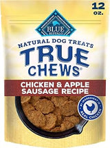 Blue Buffalo True Chews Dog Treats, Made in The USA with Natural Ingredients, Chicken and Apple Sausage Recipe, 12-oz Bag (Pack of 6)