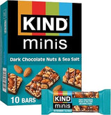 KIND Mini Snack Bars, Dark Chocolate Nuts & Sea Salt, Gluten Free, Low Sugar, Low Calorie Snacks, 10 Count