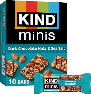 KIND Mini Snack Bars, Dark Chocolate Nuts & Sea Salt, Gluten Free, Low Sugar, Low Calorie Snacks, 10 Count