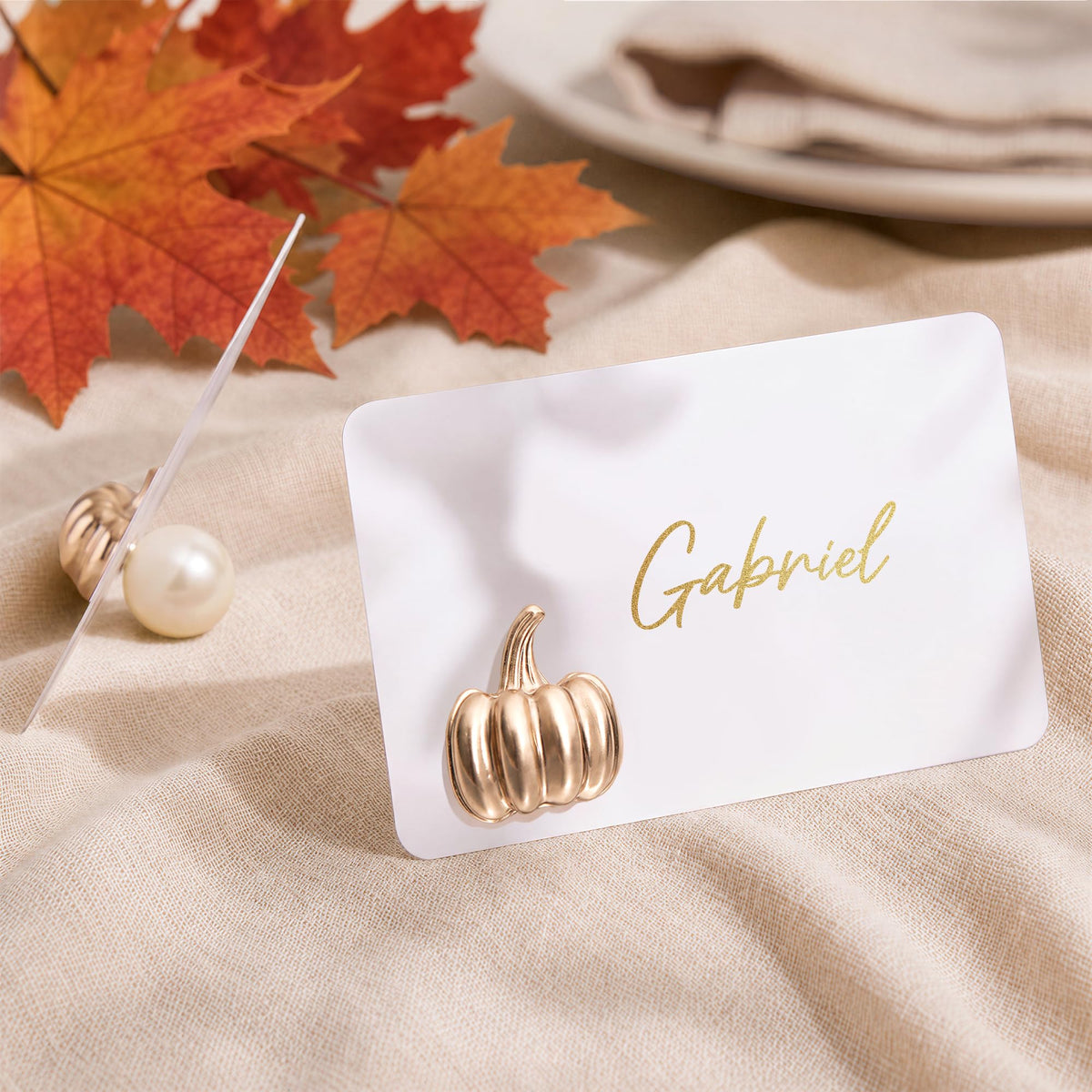Uniqooo Pumpkin Place Card Holders, Metallic Gold, Set of 24