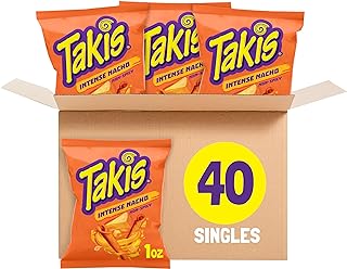 Takis Intense Nacho Rolled Tortilla Chips Multipack, 40 Count | Non-Spicy Cheesy Flavor, 1oz Individual Bags for Snacking and Lunchboxes