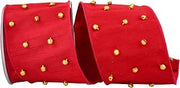 Reliant Ribbon Bells Dupioni Wired Edge Ribbon, 4 Inch X 5 Yards, Red
