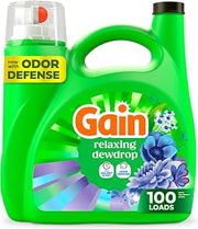 Gain Liquid Laundry Detergent, With Odor Defense, Relaxing Dewdrop Scent, Laundry Soap For HE Washing Machines, 132 fl oz, 100 Loads (Packaging May Vary)