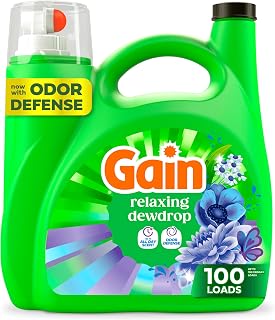 Gain Liquid Laundry Detergent, With Odor Defense, Relaxing Dewdrop Scent, Laundry Soap For HE Washing Machines, 132 fl oz, 100 Loads (Packaging May Vary)