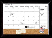 Quartet Combination Magnetic Whiteboard Calendar & Corkboard, 17" x 23" Combo Dry Erase White Board & Cork Bulletin Board, Message Board, Black Frame (79275)
