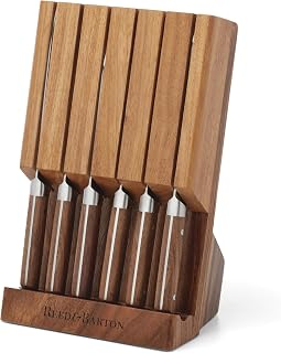 Reed & Barton Asher 7-Piece Kitchen Knife Set with Block | german stainless steel, wood block | includes chef and bread knife | wedding gift for new homeowners