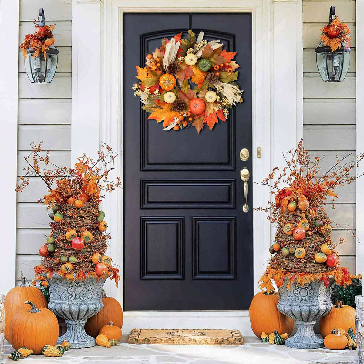 Antizz Autumn Wreath, 24 Inch Diameter, Multicolor Pumpkin Maple