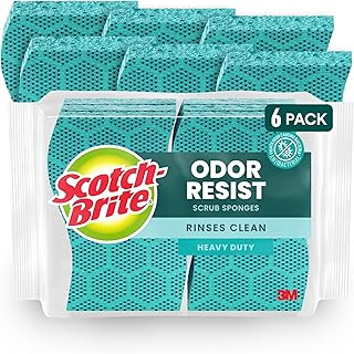 Scotch-Brite Odor Resist Heavy Duty Scrub Sponge, Dishwasher-Safe Kitchen sponges for Serious Scrubbing, Multipurpose Dish Sponge for Stuck-On Messes, 6 Scrubbing Sponges
