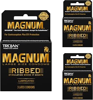TROJAN Magnum Ribbed Male Condoms, 3 Count Pack of 3