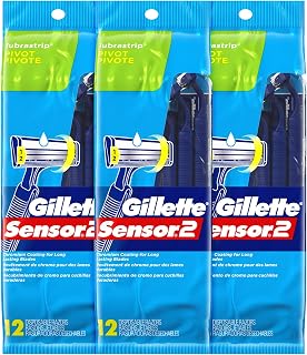 Gillette Sensor2 Pivoting Head + Lubrastrip Men's Disposable Razors, 12 Count (Pack of 3, Total 36 Razors)