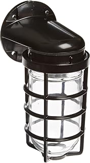 RAB Lighting VBR100DGB Vaporproof Glass Globe Cast Guard Incandescent Fixtures with Wall Mount Bracket, A19 Type, Aluminum, 150W Power, 120V, Black