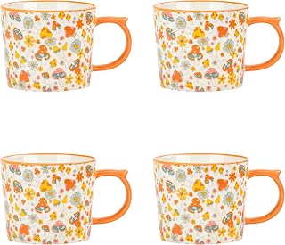 10 Strawberry Street Madison Mug, Retro Mushroom, Set of 4