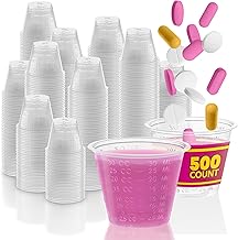 1 oz Disposable Medicine Cups (500 Count) - Clear Plastic Measuring Cups - Embossed Medicine Cups for Pills by Stock Your Home – 1 3/8 x 1 1/8 x 1 7/8 inches, 1.0 ounces