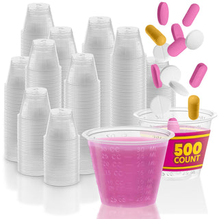 1 oz Disposable Medicine Cups (500 Count) - Clear Plastic Measuring Cups - Embossed Medicine Cups for Pills by Stock Your Home – 1 3/8 x 1 1/8 x 1 7/8 inches, 1.0 ounces