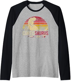 Curtis Saurus Funny Personalized Dinosaur T Rex Name Gift Raglan Baseball Tee