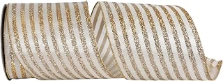Reliant Ribbon Vertical Glitter Bling Stripes Wired Edge, Gold/Silver, 4 Inch, 10 Yards