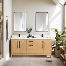 Gara 72" Double Bath Vanity in Washed Ash Grey with Composite Stone Top and Mirror