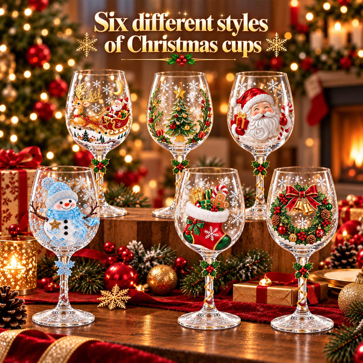 EuftEale Christmas Wine Glasses, 15 Ounces, Set of 6