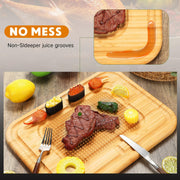 Patelai Bamboo Carving Board, 16 Inch with Juice Groove and Spikes, Natural