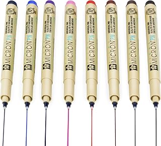 Sakura Pigma Micron PN Fineliner Pens - 0.4/0.5mm - 1 of Each Colour - Pack of 8