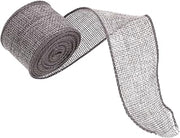 4cm Grey Linen-Like Wired Decorative Ribbon Roll, 5 Yards Craft Making Ribbon for Christmas DIY Wreaths, Packaging, and Holiday Festival Decorations