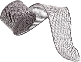 4cm Grey Linen-Like Wired Decorative Ribbon Roll, 5 Yards Craft Making Ribbon for Christmas DIY Wreaths, Packaging, and Holiday Festival Decorations
