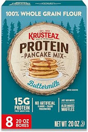 Krusteaz Protein Buttermilk Pancake and Waffle Mix, 15g Protein Per Serving, 20 oz Boxes (Pack of 8)