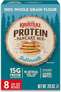 Krusteaz Protein Buttermilk Pancake and Waffle Mix, 15g Protein Per Serving, 20 oz Boxes (Pack of 8)