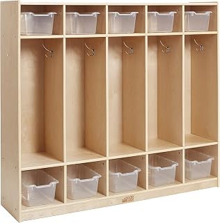 ECR4Kids 5-Section Coat Locker and 10 Scoop Front Storage Bins, Kids Furniture, Clear