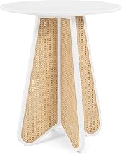 Meridian Furniture 792White-T Butterfly Collection Mid-Century Modern Bar Height Table with Solid Wood Finish, Oak Veneer, Cane, 36.25" W x 36.25" D x 42" H, White