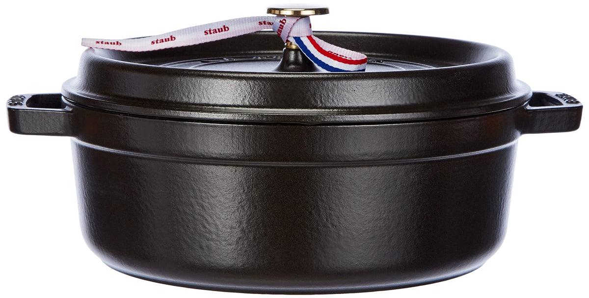 Cocotte shallow Round 26cm Black by STAUB – 4 quarts, 4 liters, Cast Iron, Noir Mat, Model 1007502