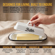 Suwimut Enamel Butter Keeper, White with Black Trim, 7.7 x 4.3 x 2.6 Inches