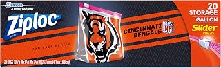 Ziploc Slider Storage Gallon Bag, Great for grab-and-go snacking, tailgating or homegating, 20 Count- NFL Cincinnati Bengals