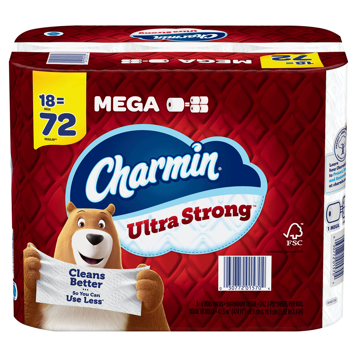 Ultra Strong Toilet Paper 18 Mega Rolls by Charmin – 242 sheet (Pack of 18), Bamboo, White, Pack of 18, Model 80369893