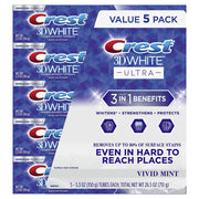 3D White Ultra Whitening Toothpaste by Crest – 5.3 Ounce (Pack of 5), Pack of 5