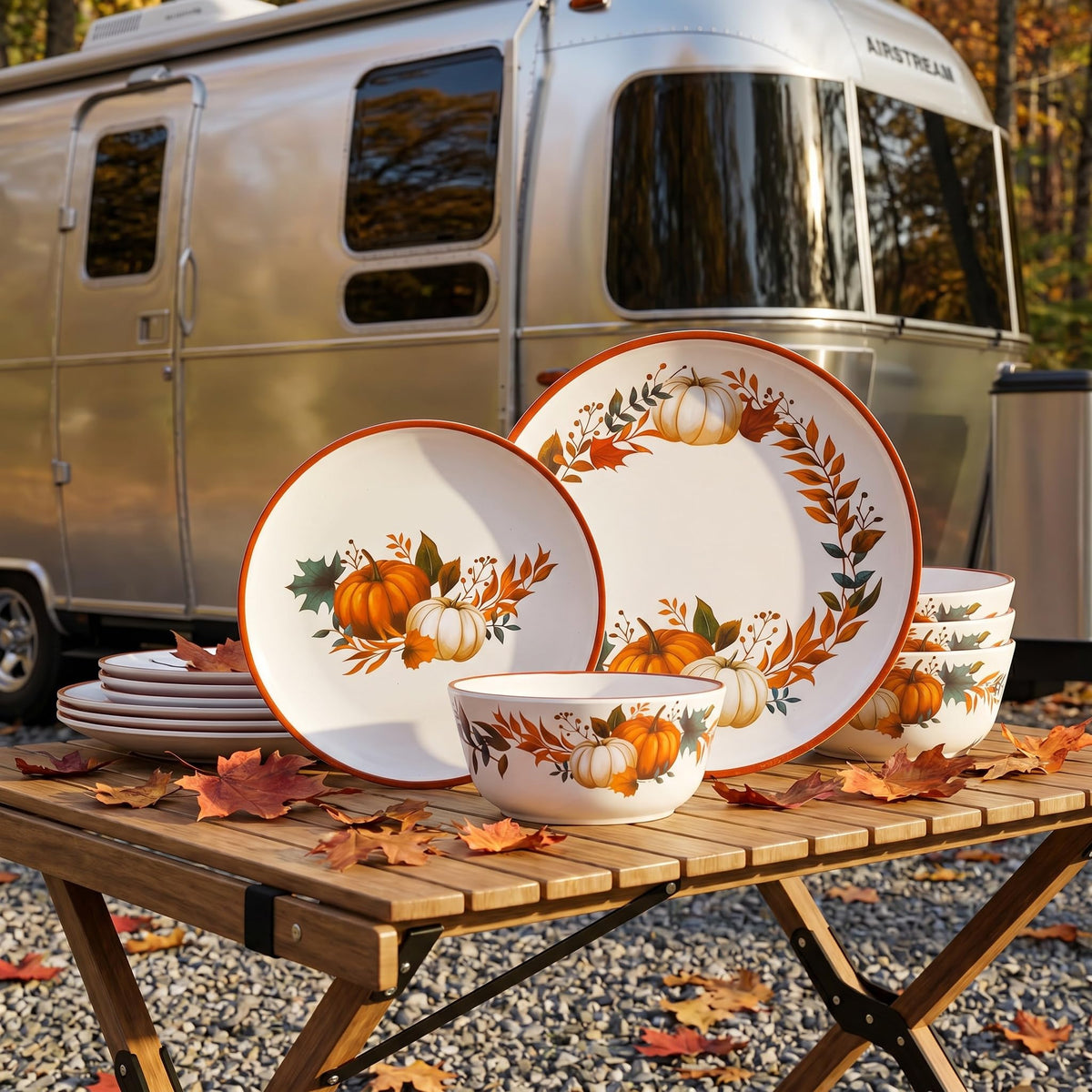 Molidiki Melamine Dinnerware Set, 12 Piece Pumpkin Design, For 4