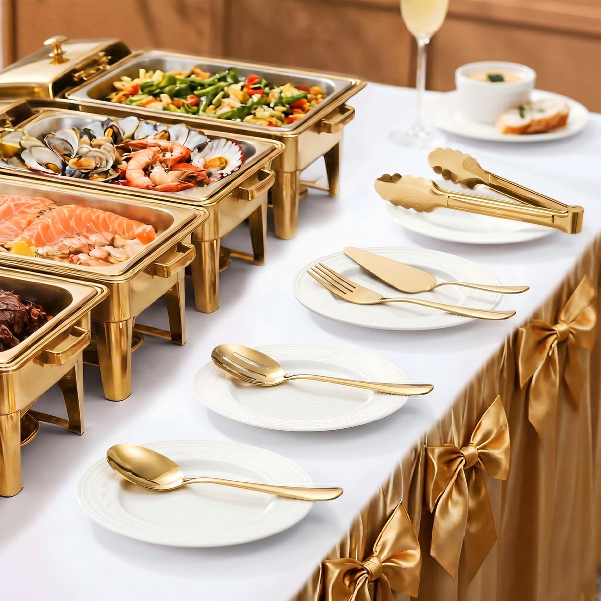 Kzovone Serving Utensils Set, 11 Piece Stainless Steel, Gold