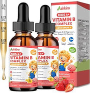 Kids Vitamin B Complex Liquid Drops - B1, B2, B3, B6, B12, Folate, Biotin, Kids B Complex for Brain, Energy, Focus, Metabolism & Immune Support, Strawberry Flavor, 4 Fl Oz