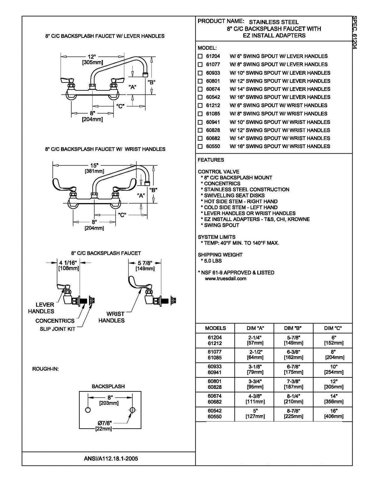 Ss Faucet 8Bszlh 12Ss by Fisher – Stainless Steel, Multicolor, Model 60801