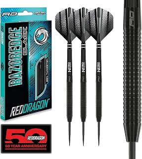 RED DRAGON Razor Edge Black 85% Tungsten Darts with Flights and Stems - Available in 20g, 22g, 23g, 24g, 26g & 28g