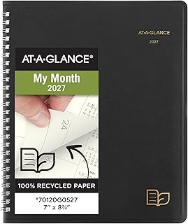 AT-A-GLANCE 2027 Planner, Monthly, 7" x 8.75", Tabbed, Unruled Daily Blocks, Recycled Black (70120G0527)