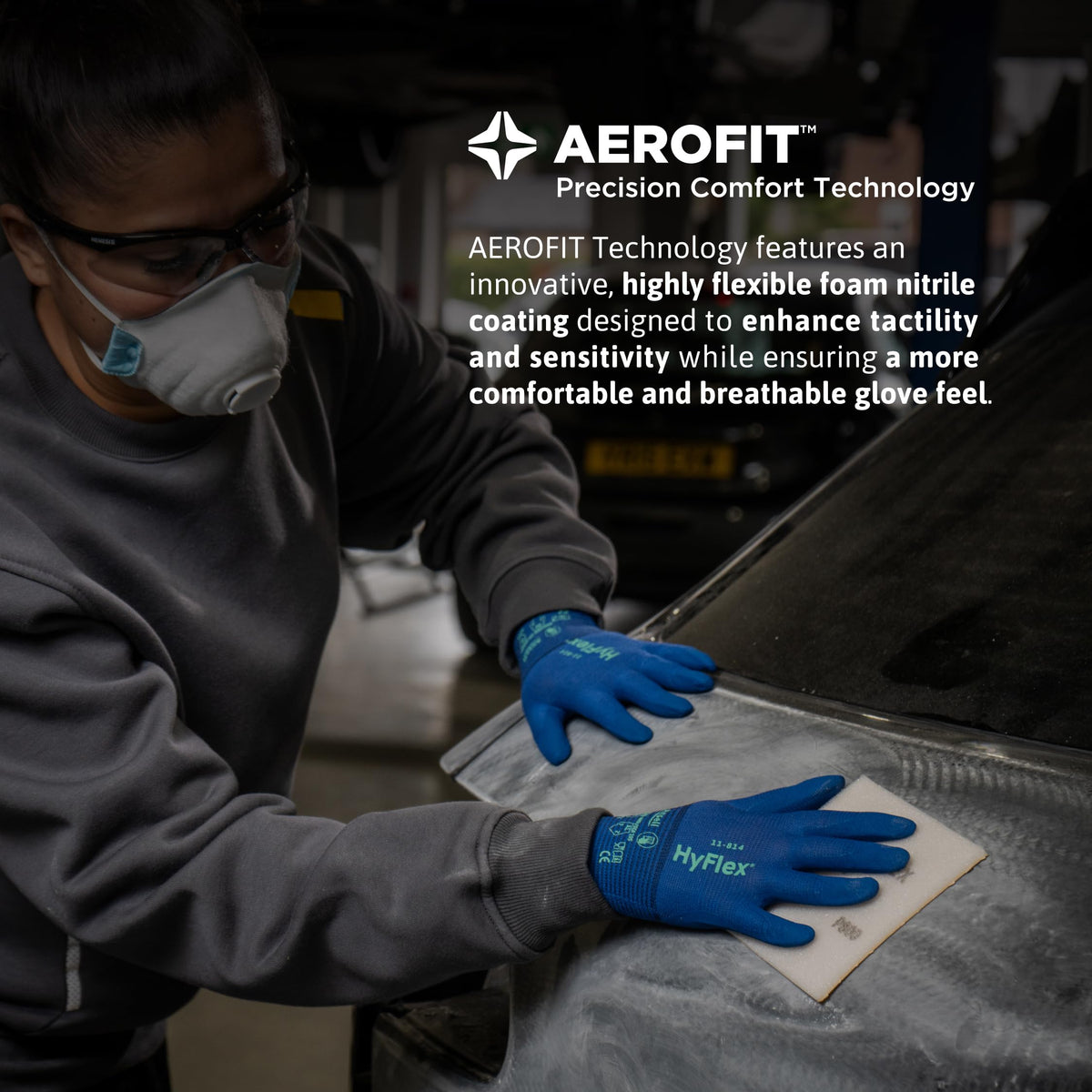 HyFlex AEROFIT Precision Multi-Purpose Gloves by Ansell – Size 10 (XL), Nitrile, Nylon, Spandex, Blue, Pack of 12, Model 11-814