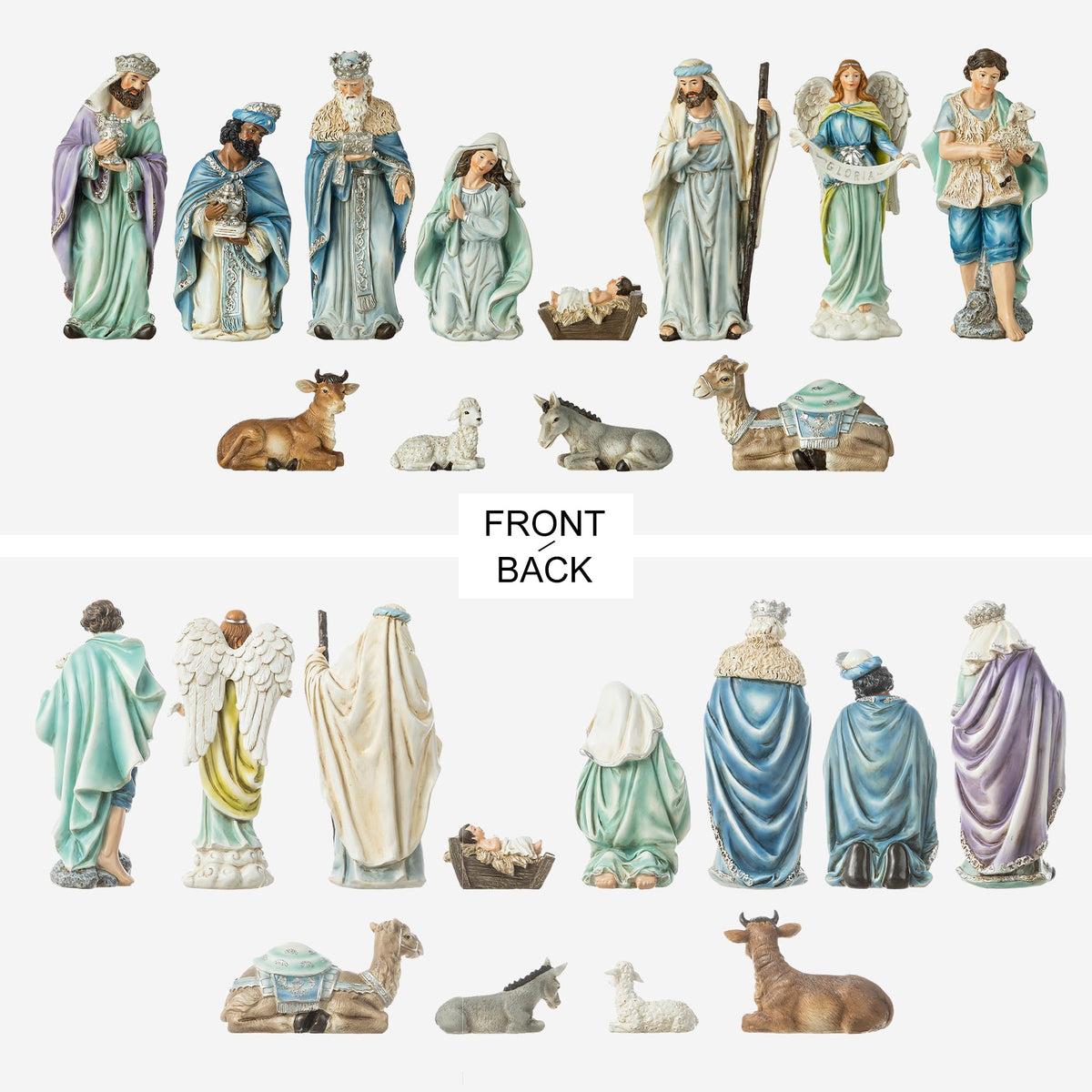 Glitzhome Nativity Figurine Collection, 12 Piece Set, Blue